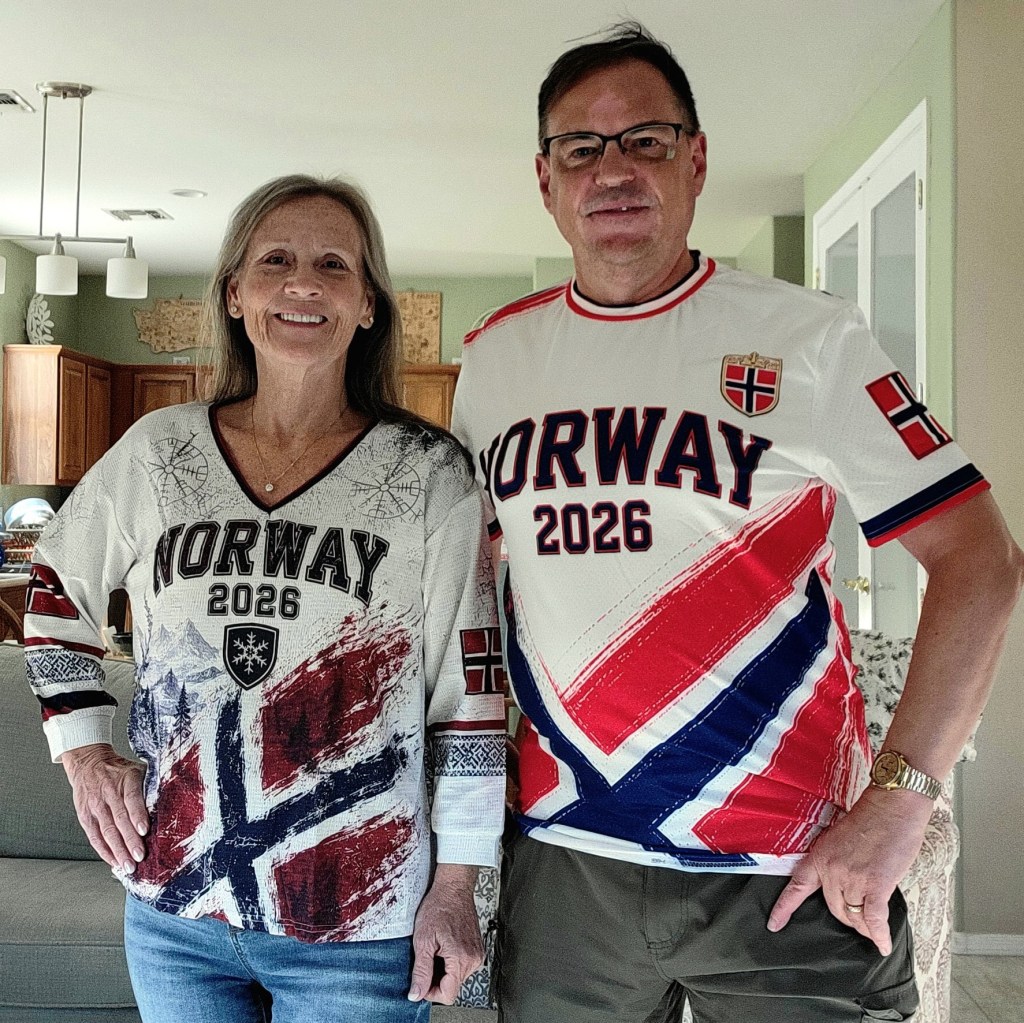 Two friends of mine, wearing Team Norway 2026 World Cup Jerseys